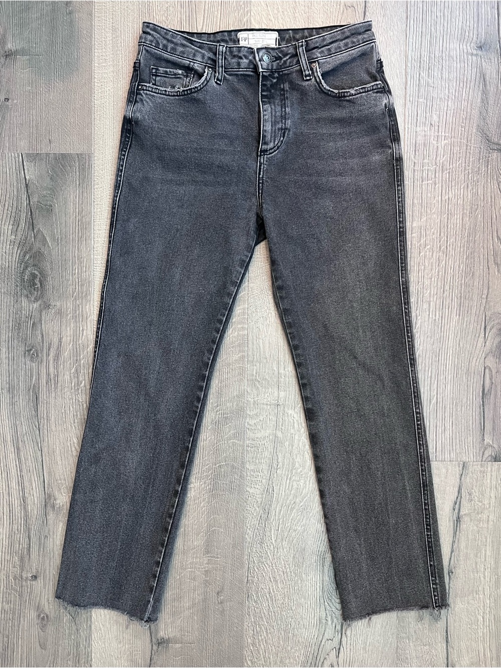 Free People Straight Leg High-Rise Jeans in Washed Black size 27